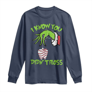 Funny Dental Christmas Long Sleeve Shirt I Know You Didnt Floss Dentist Holiday Humor TS02 Navy Print Your Wear