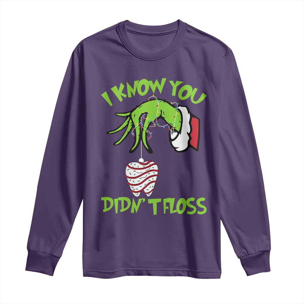 Funny Dental Christmas Long Sleeve Shirt I Know You Didnt Floss Dentist Holiday Humor TS02 Purple Print Your Wear