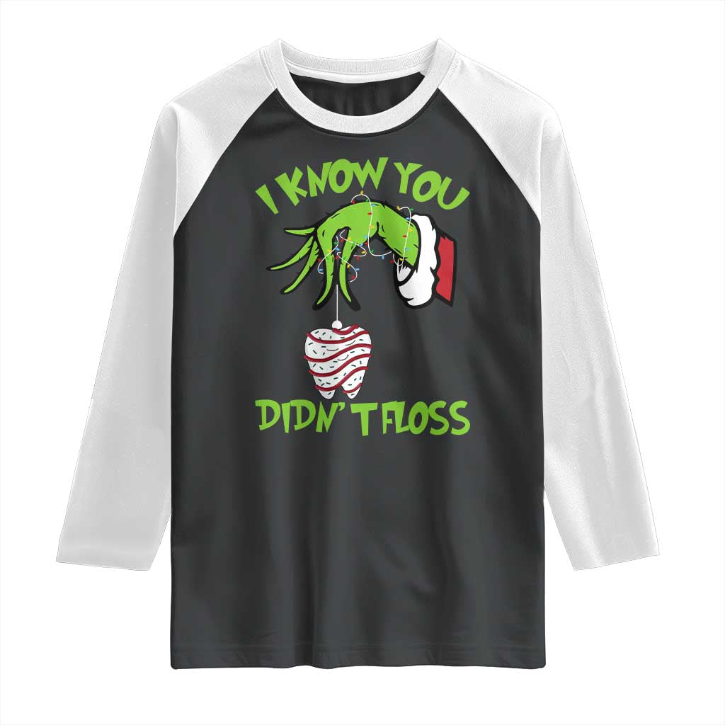 Funny Dental Christmas Raglan Shirt I Know You Didnt Floss Dentist Holiday Humor TS02 Black White Print Your Wear