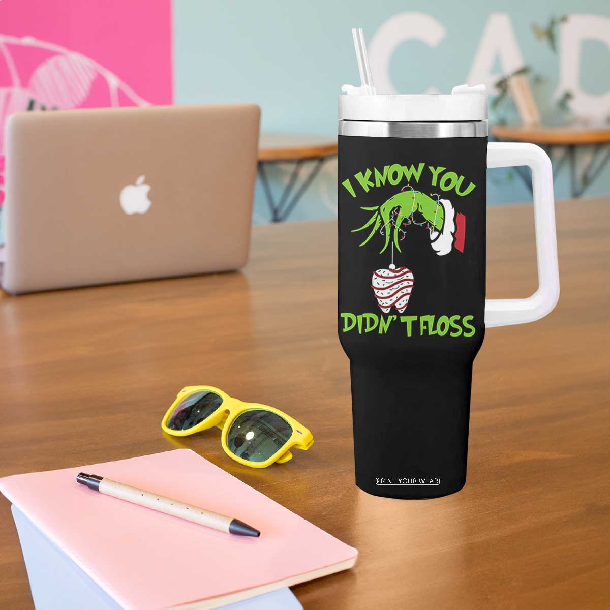Funny Dental Christmas Tumbler With Handle I Know You Didnt Floss Dentist Holiday Humor TS02 Print Your Wear