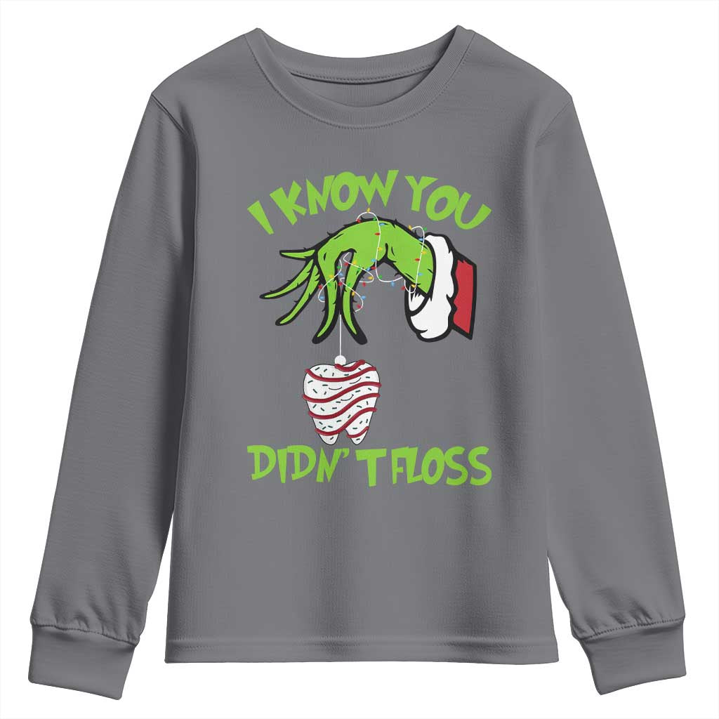 Funny Dental Christmas Youth Sweatshirt I Know You Didnt Floss Dentist Holiday Humor TS02 Charcoal Print Your Wear