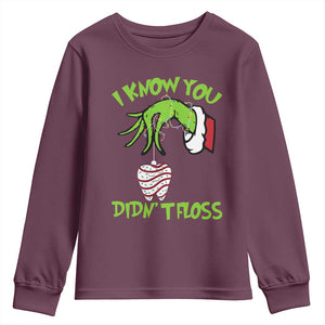 Funny Dental Christmas Youth Sweatshirt I Know You Didnt Floss Dentist Holiday Humor TS02 Maroon Print Your Wear