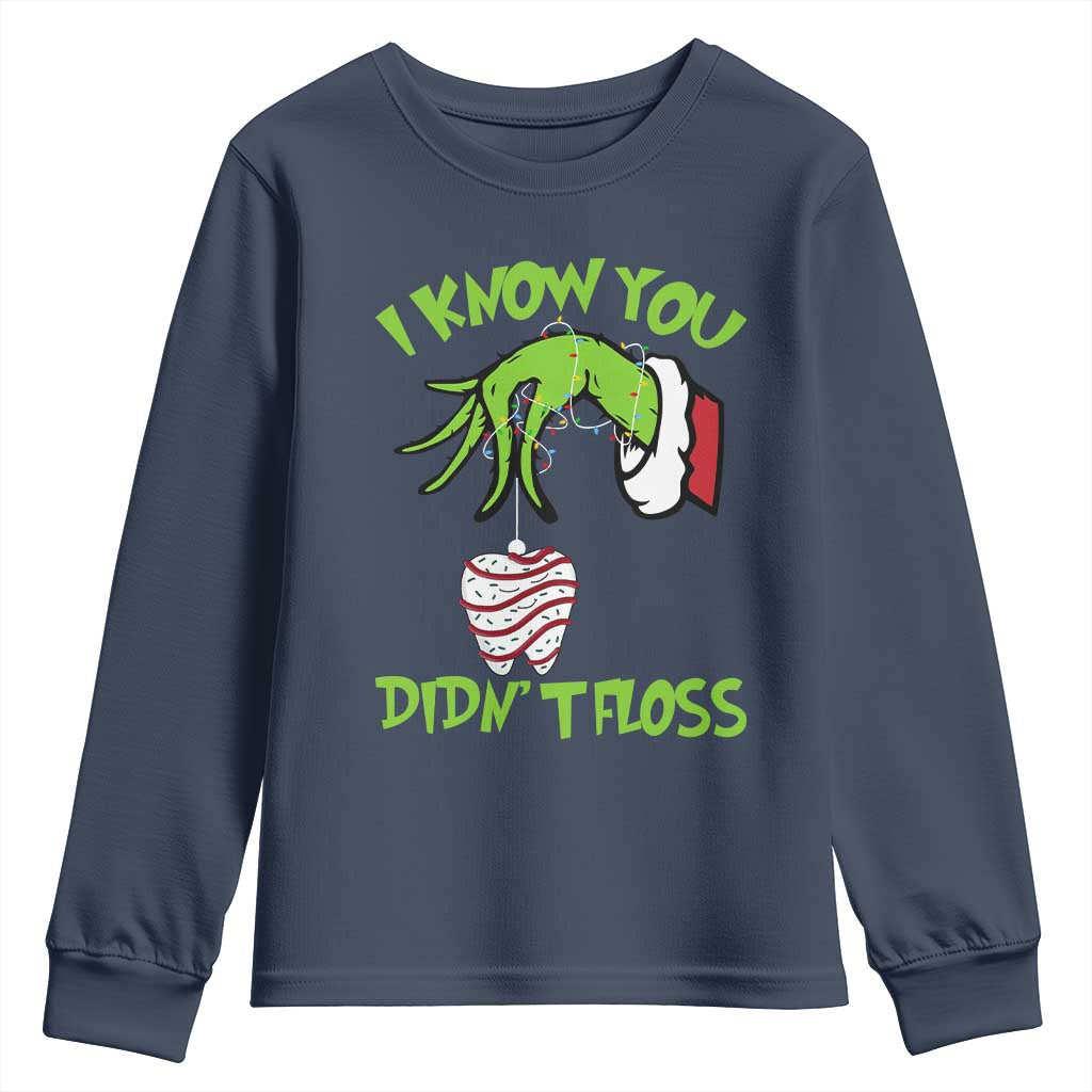 Funny Dental Christmas Youth Sweatshirt I Know You Didnt Floss Dentist Holiday Humor TS02 Navy Print Your Wear