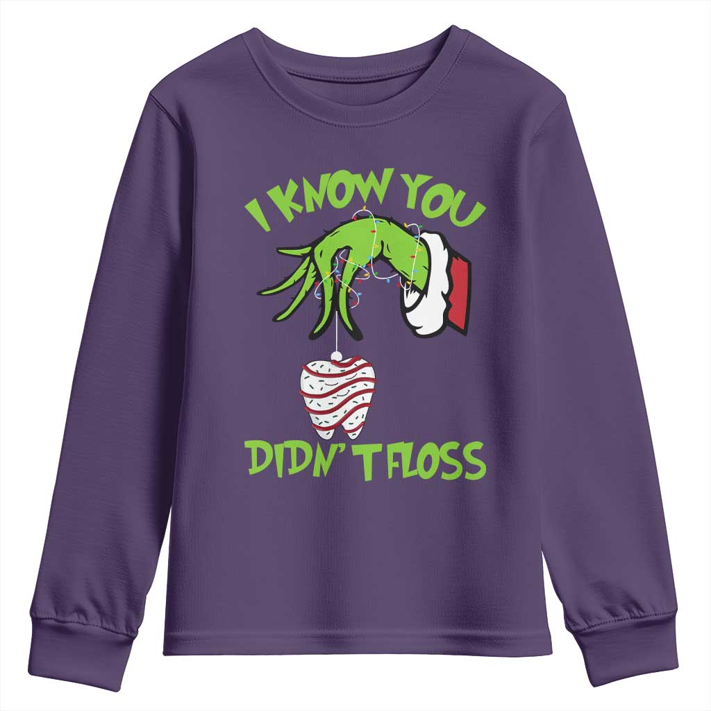 Funny Dental Christmas Youth Sweatshirt I Know You Didnt Floss Dentist Holiday Humor TS02 Purple Print Your Wear