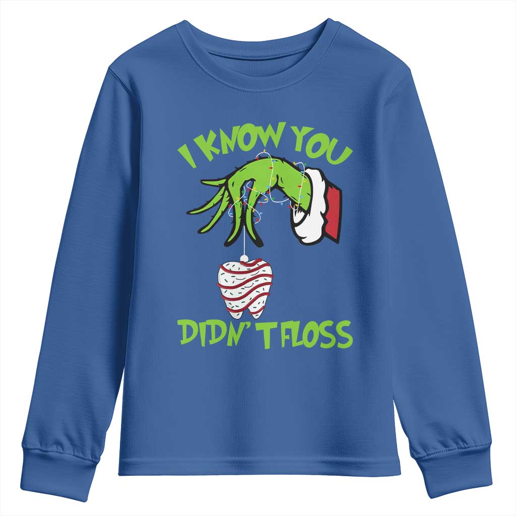 Funny Dental Christmas Youth Sweatshirt I Know You Didnt Floss Dentist Holiday Humor TS02 Royal Blue Print Your Wear