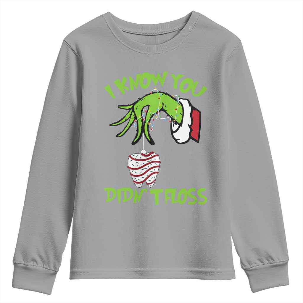 Funny Dental Christmas Youth Sweatshirt I Know You Didnt Floss Dentist Holiday Humor TS02 Sport Gray Print Your Wear