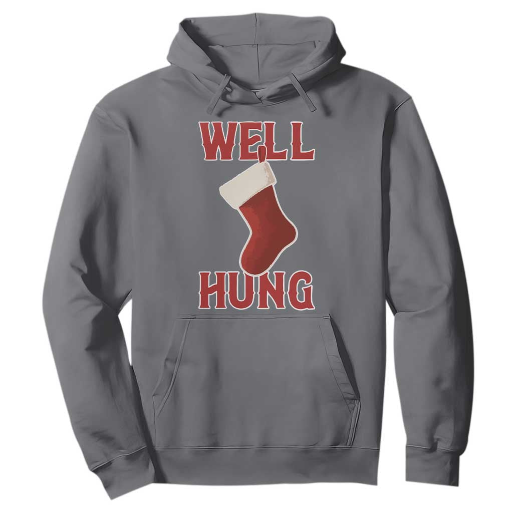 Funny Christmas Stocking Hoodie Well Hung Naughty Holiday Inappropriate Humor TS02 Charcoal Print Your Wear