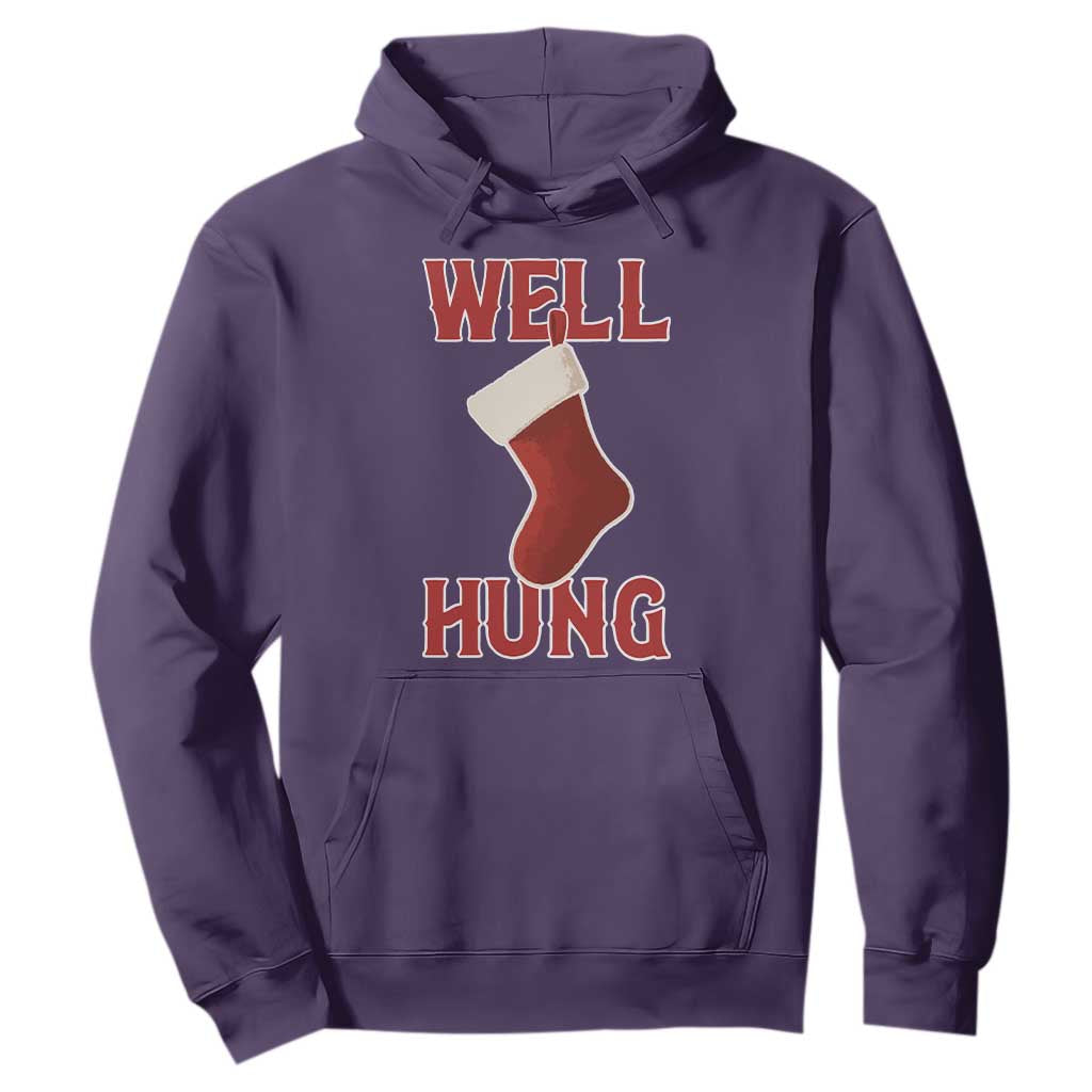 Funny Christmas Stocking Hoodie Well Hung Naughty Holiday Inappropriate Humor TS02 Purple Print Your Wear
