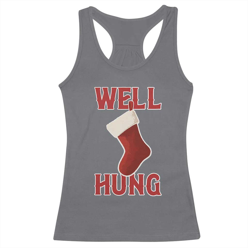 Funny Christmas Stocking Racerback Tank Top Well Hung Naughty Holiday Inappropriate Humor TS02 Charcoal Print Your Wear