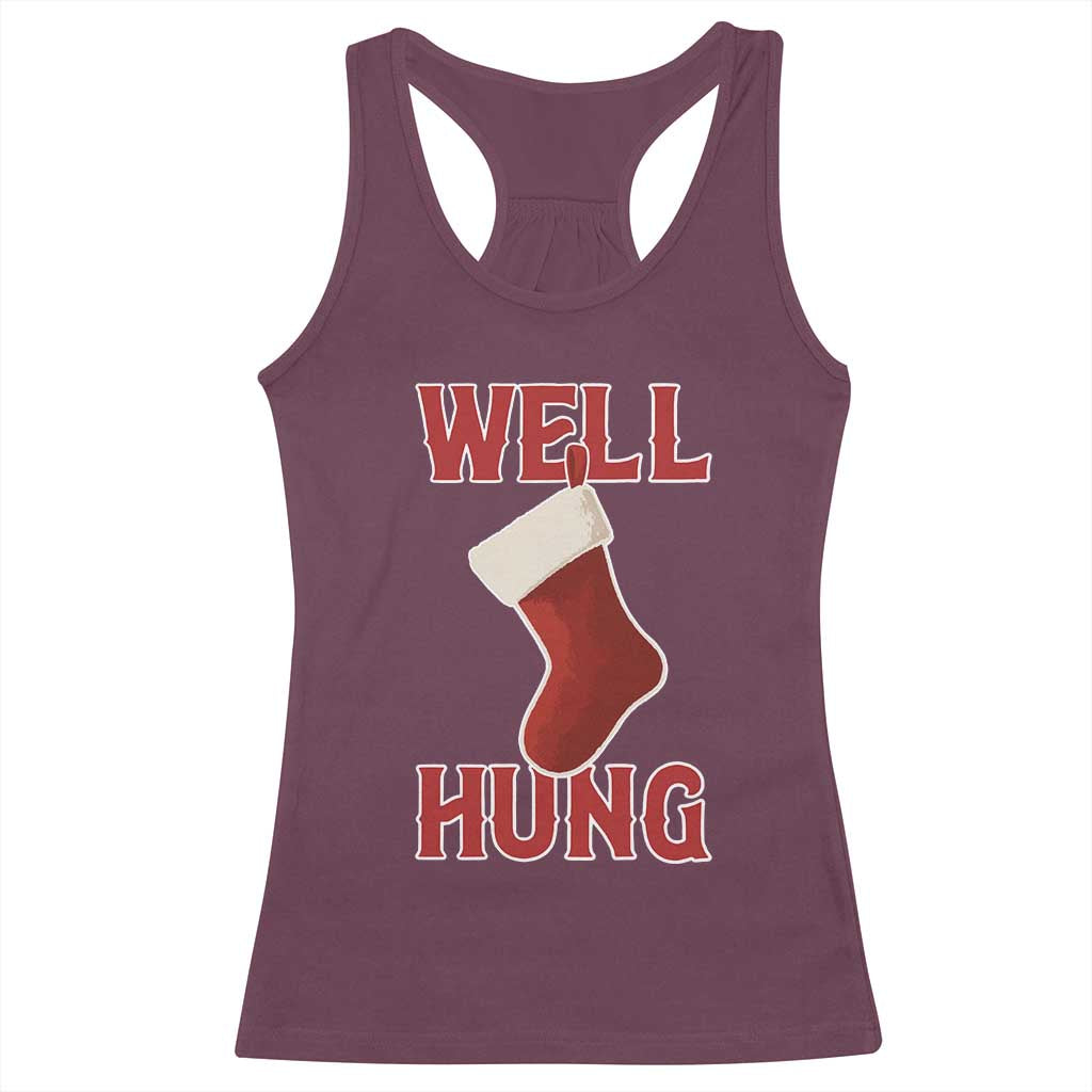 Funny Christmas Stocking Racerback Tank Top Well Hung Naughty Holiday Inappropriate Humor TS02 Maroon Print Your Wear