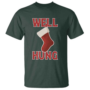 Funny Christmas Stocking T Shirt Well Hung Naughty Holiday Inappropriate Humor TS02 Dark Forest Green Print Your Wear