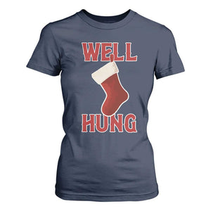 Funny Christmas Stocking T Shirt For Women Well Hung Naughty Holiday Inappropriate Humor TS02 Navy Print Your Wear