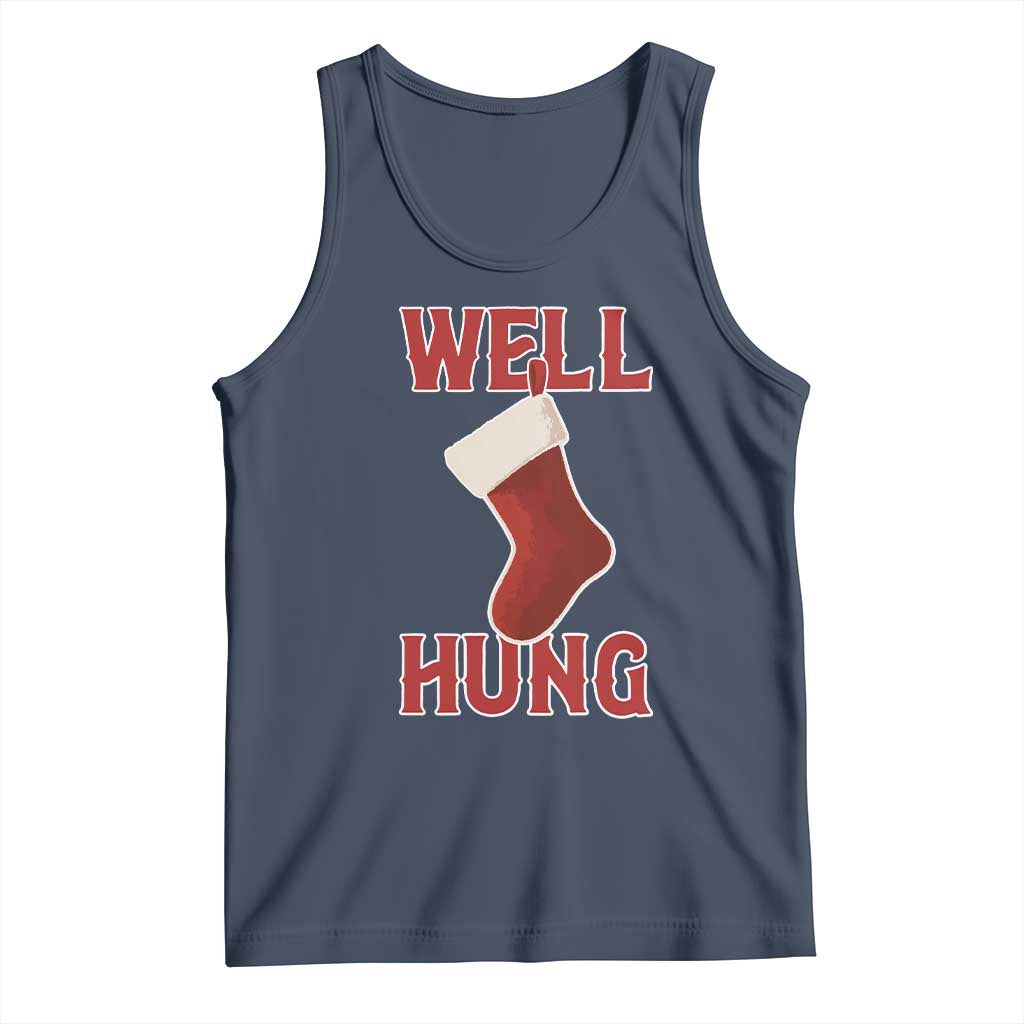 Funny Christmas Stocking Tank Top Well Hung Naughty Holiday Inappropriate Humor TS02 Navy Print Your Wear