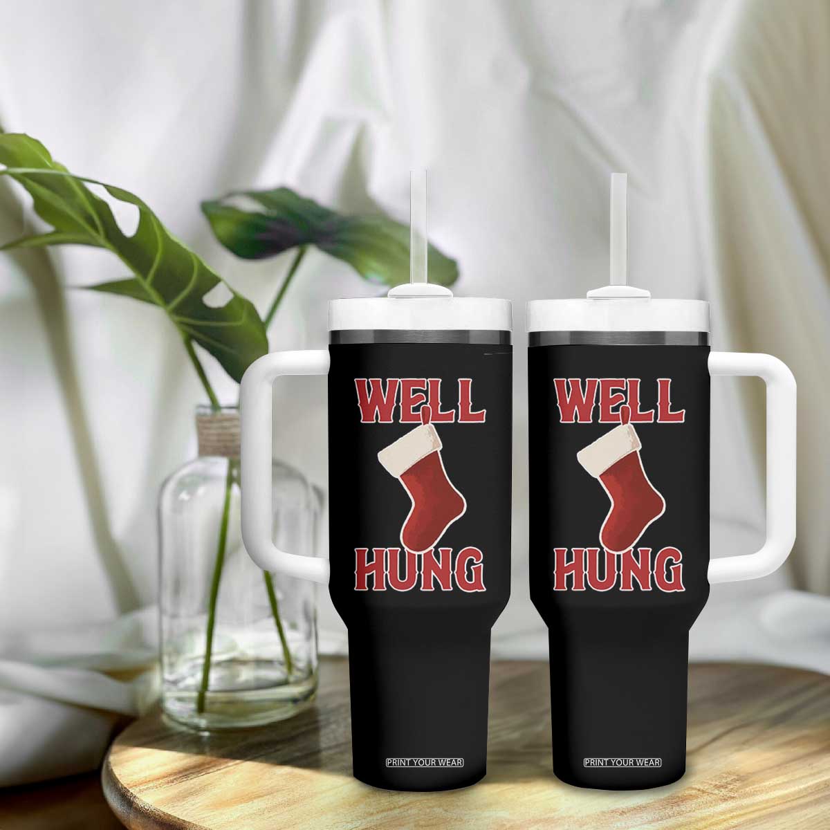 Funny Christmas Stocking Tumbler With Handle Well Hung Naughty Holiday Inappropriate Humor TS02 Print Your Wear