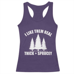 Funny Christmas Tree Racerback Tank Top I Like Them Real Thick and Sprucey Holiday Trees Pun TS02 Purple Print Your Wear