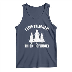 Funny Christmas Tree Tank Top I Like Them Real Thick and Sprucey Holiday Trees Pun TS02 Navy Print Your Wear
