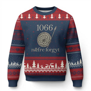1066 Never Forget Ugly Christmas Sweater Battle of Hastings Old English Anglo Saxon Warrior Medieval Shield TS02 Navy Red Print Your Wear