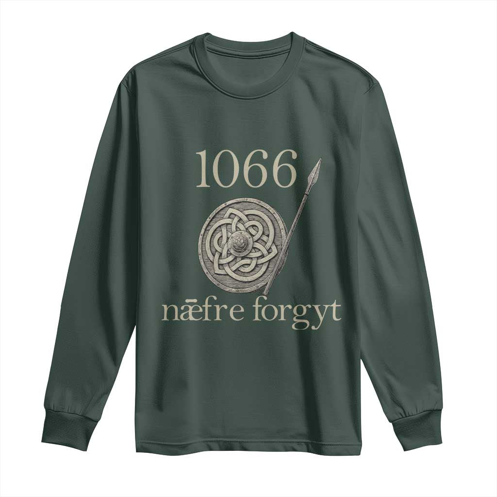 1066 Never Forget Long Sleeve Shirt Battle of Hastings Old English Anglo Saxon Warrior Medieval Shield TS02 Dark Forest Green Print Your Wear