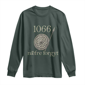 1066 Never Forget Long Sleeve Shirt Battle of Hastings Old English Anglo Saxon Warrior Medieval Shield TS02 Dark Forest Green Print Your Wear