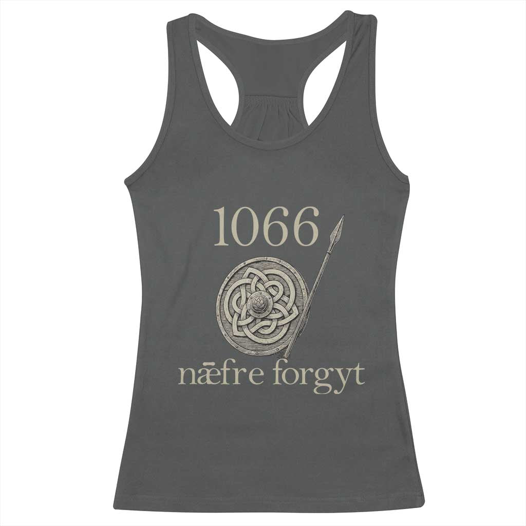 1066 Never Forget Racerback Tank Top Battle of Hastings Old English Anglo Saxon Warrior Medieval Shield TS02 Dark Heather Print Your Wear