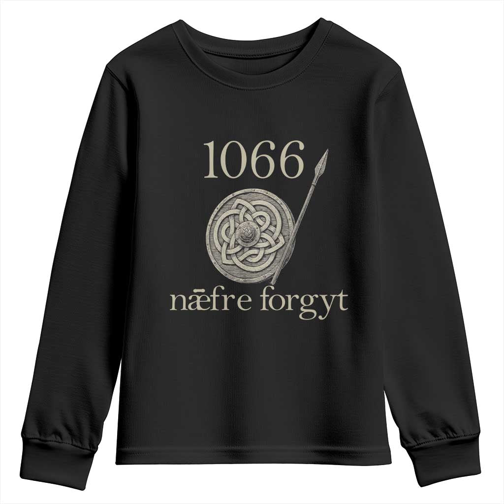 1066 Never Forget Youth Sweatshirt Battle of Hastings Old English Anglo Saxon Warrior Medieval Shield TS02 Black Print Your Wear