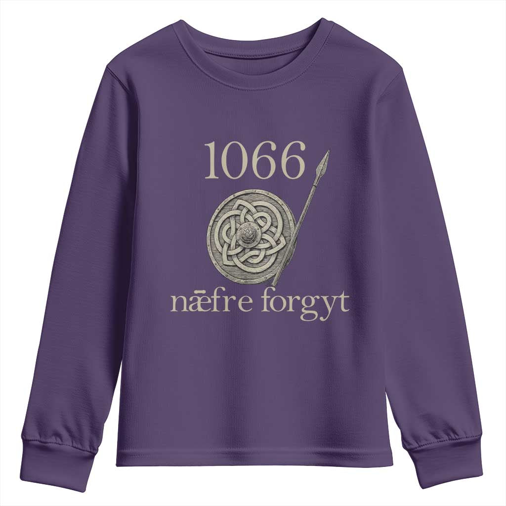 1066 Never Forget Youth Sweatshirt Battle of Hastings Old English Anglo Saxon Warrior Medieval Shield TS02 Purple Print Your Wear