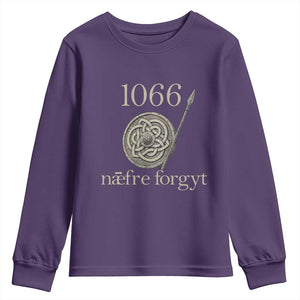 1066 Never Forget Youth Sweatshirt Battle of Hastings Old English Anglo Saxon Warrior Medieval Shield TS02 Purple Print Your Wear