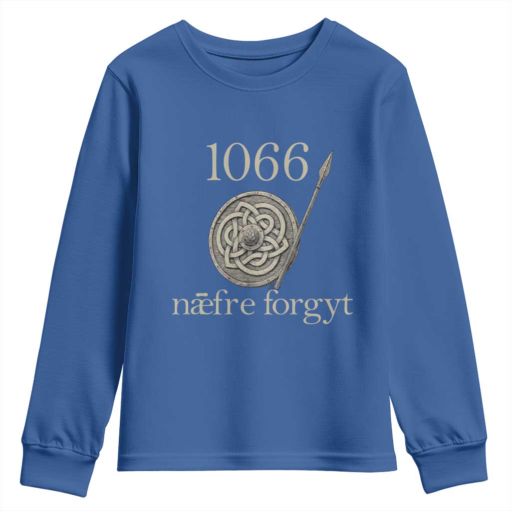 1066 Never Forget Youth Sweatshirt Battle of Hastings Old English Anglo Saxon Warrior Medieval Shield TS02 Royal Blue Print Your Wear