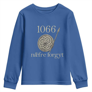 1066 Never Forget Youth Sweatshirt Battle of Hastings Old English Anglo Saxon Warrior Medieval Shield TS02 Royal Blue Print Your Wear