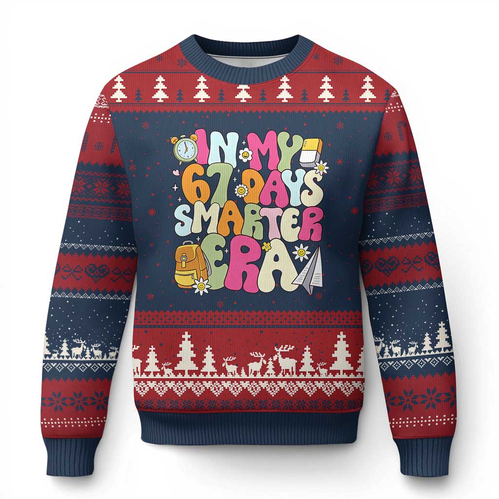 In My 67 Days Smarter Era Ugly Christmas Sweater Cute Retro 6 7 Days of School Six Seven Meme TS02 Navy Red Print Your Wear
