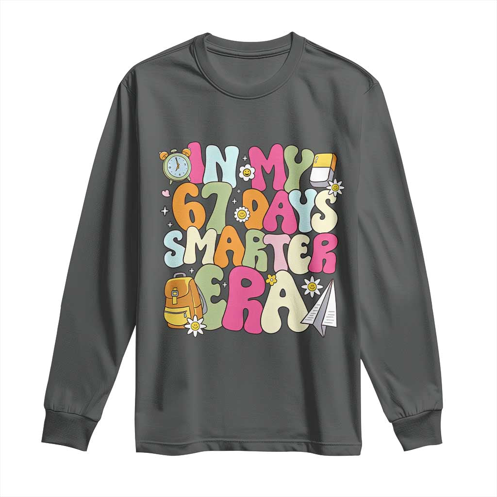 In My 67 Days Smarter Era Long Sleeve Shirt Cute Retro 6 7 Days of School Six Seven Meme TS02 Dark Heather Print Your Wear