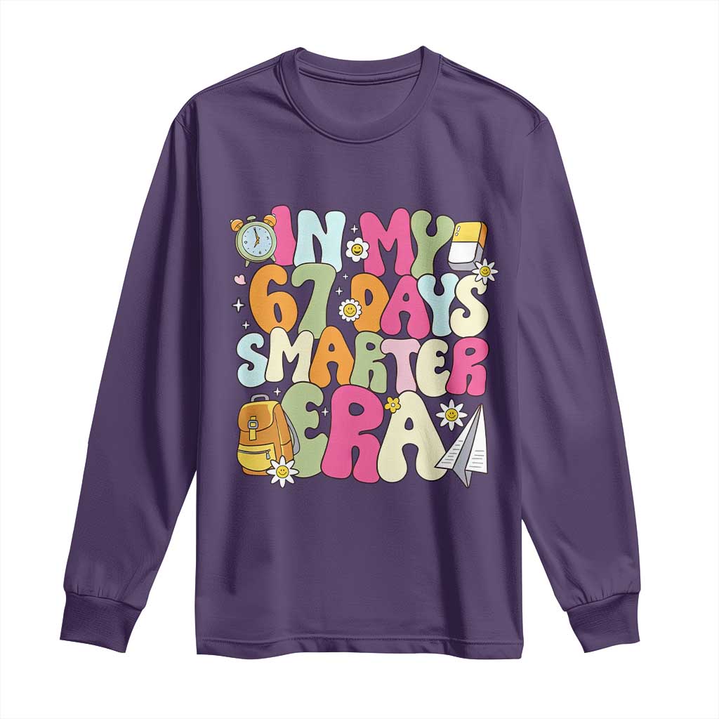 In My 67 Days Smarter Era Long Sleeve Shirt Cute Retro 6 7 Days of School Six Seven Meme TS02 Purple Print Your Wear