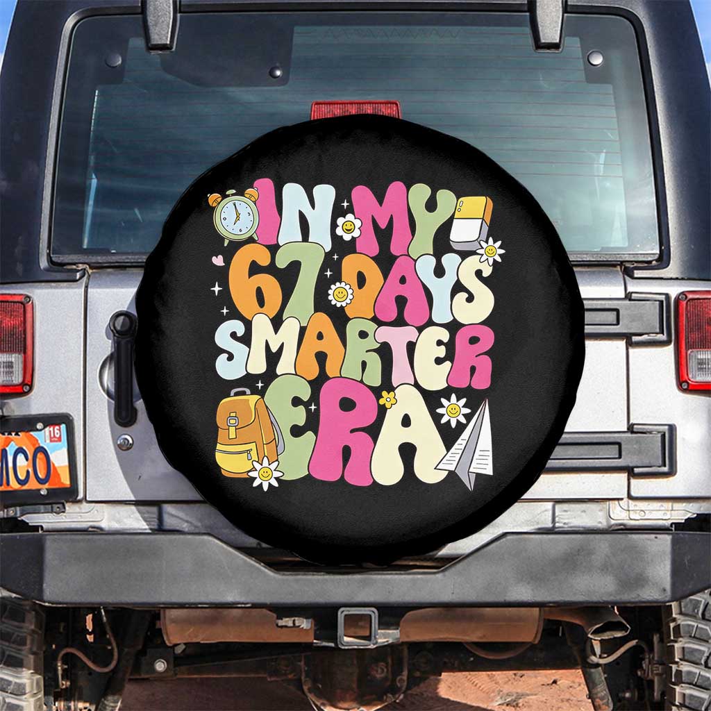 In My 67 Days Smarter Era Spare Tire Cover Cute Retro 6 7 Days of School Six Seven Meme TS02 No hole Black Print Your Wear