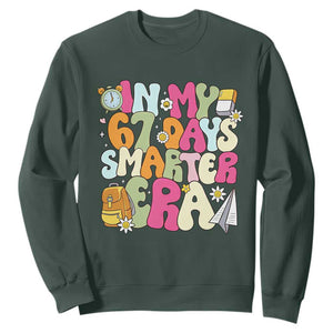 In My 67 Days Smarter Era Sweatshirt Cute Retro 6 7 Days of School Six Seven Meme TS02 Dark Forest Green Print Your Wear
