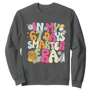 In My 67 Days Smarter Era Sweatshirt Cute Retro 6 7 Days of School Six Seven Meme TS02 Dark Heather Print Your Wear