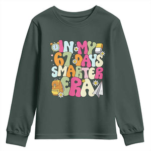 In My 67 Days Smarter Era Youth Sweatshirt Cute Retro 6 7 Days of School Six Seven Meme TS02 Dark Forest Green Print Your Wear
