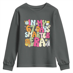 In My 67 Days Smarter Era Youth Sweatshirt Cute Retro 6 7 Days of School Six Seven Meme TS02 Dark Heather Print Your Wear