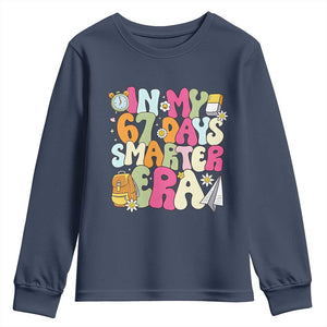 In My 67 Days Smarter Era Youth Sweatshirt Cute Retro 6 7 Days of School Six Seven Meme TS02 Navy Print Your Wear