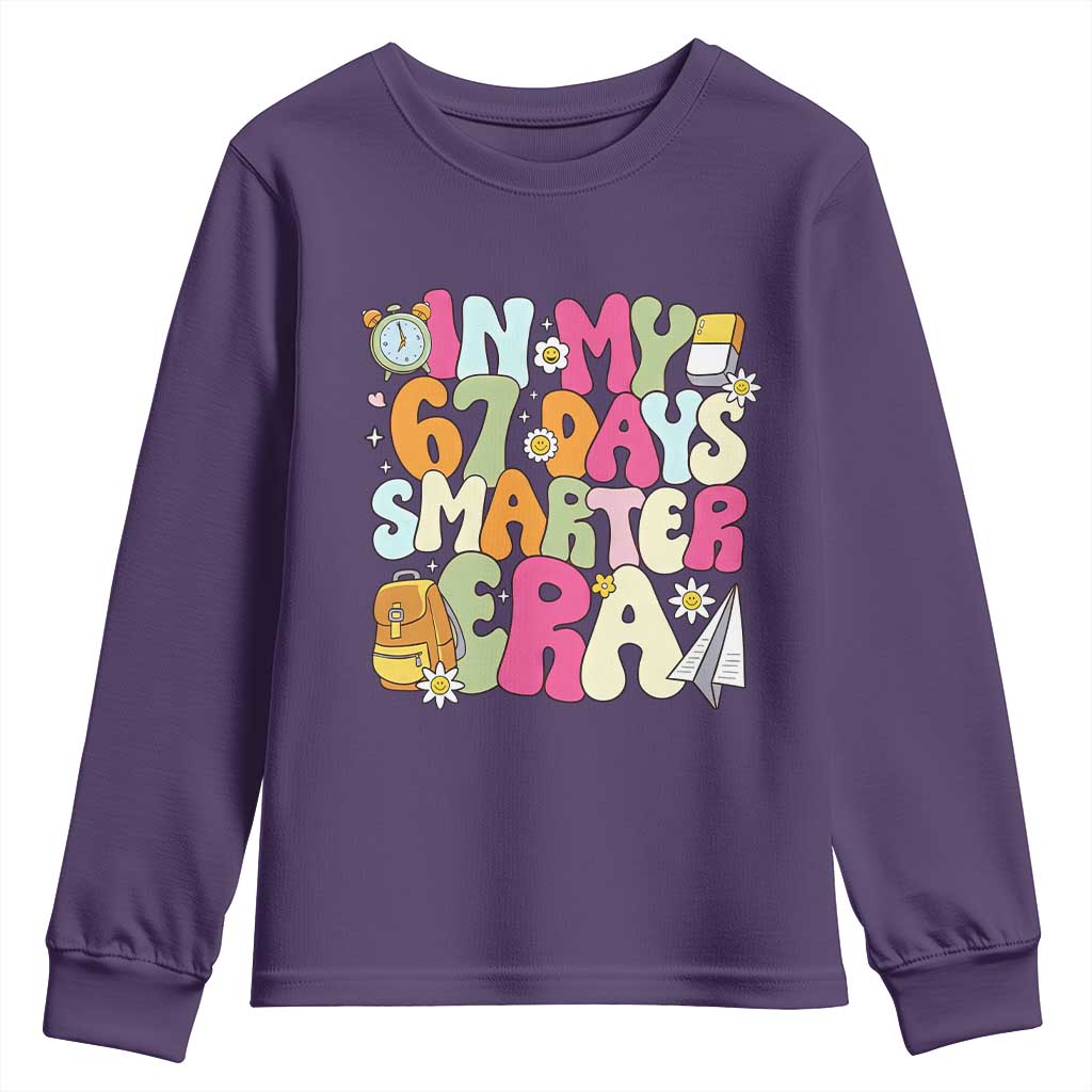 In My 67 Days Smarter Era Youth Sweatshirt Cute Retro 6 7 Days of School Six Seven Meme TS02 Purple Print Your Wear