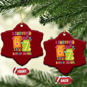 I Survived 67 Days of School Ceramic Ornament Funny 6 7 Six Seven Chaos Survivor for Students Teachers TS02 Print Your Wear