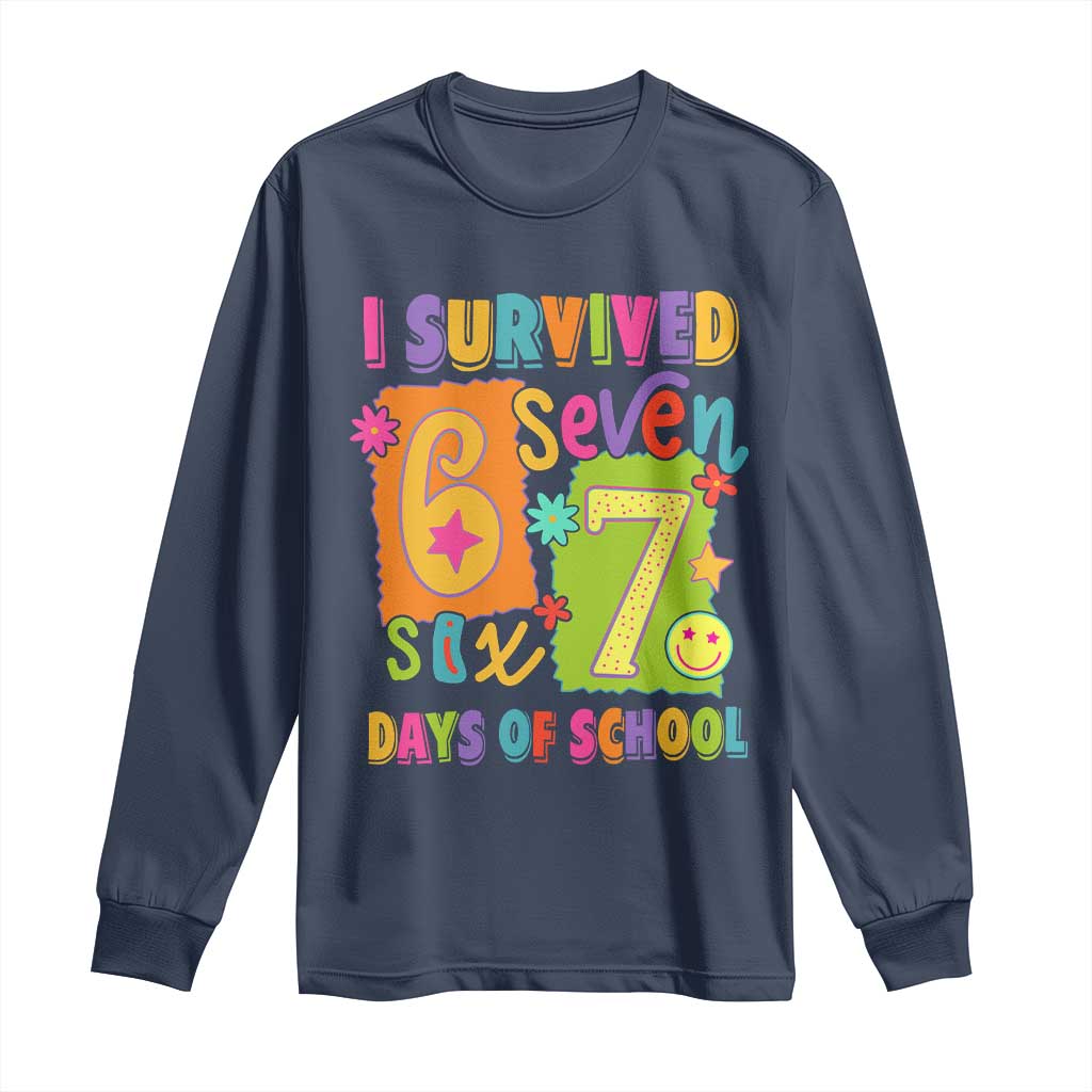 I Survived 67 Days of School Long Sleeve Shirt Funny 6 7 Six Seven Chaos Survivor for Students Teachers TS02 Navy Print Your Wear