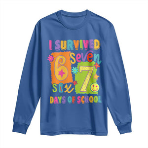I Survived 67 Days of School Long Sleeve Shirt Funny 6 7 Six Seven Chaos Survivor for Students Teachers TS02 Royal Blue Print Your Wear