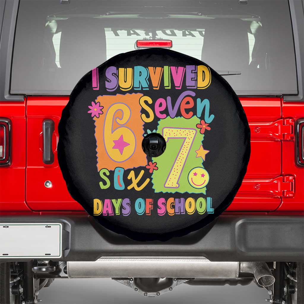 I Survived 67 Days of School Spare Tire Cover Funny 6 7 Six Seven Chaos Survivor for Students Teachers TS02 Black Print Your Wear