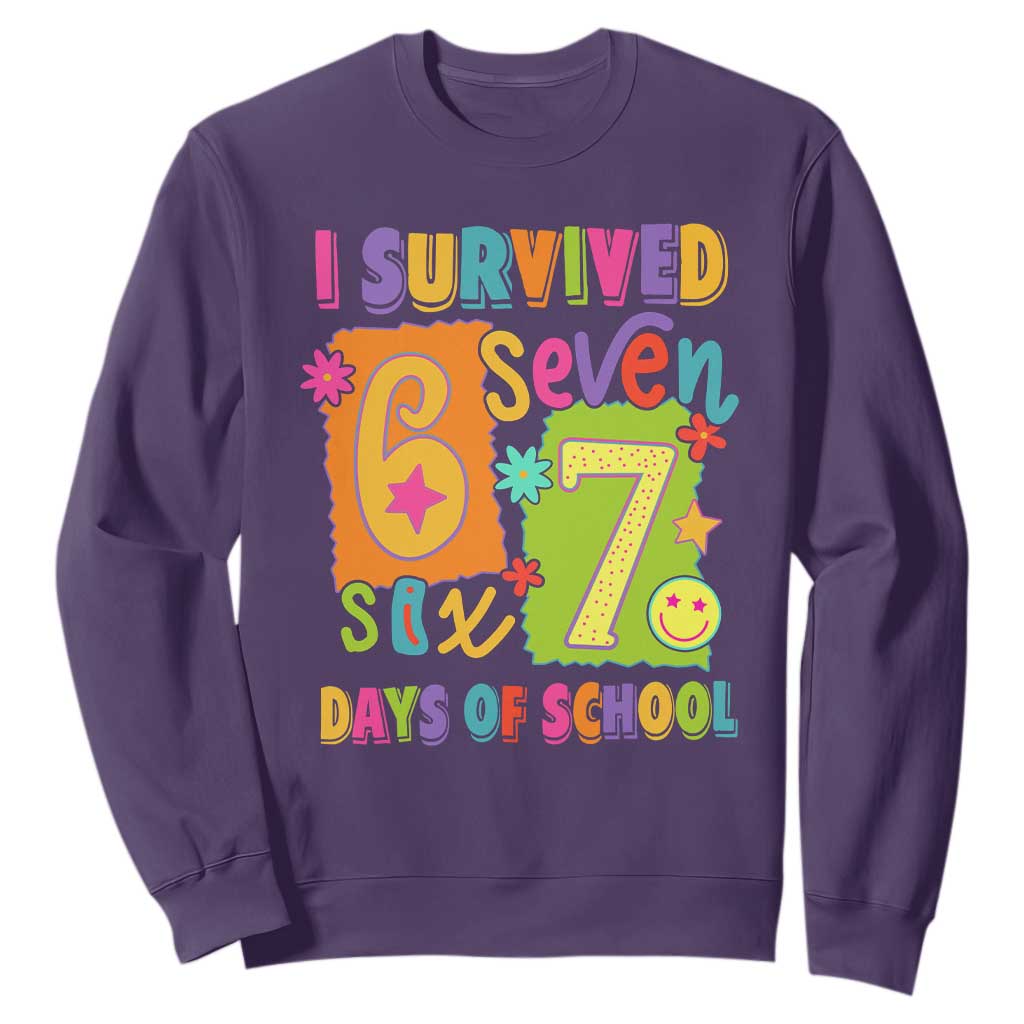 I Survived 67 Days of School Sweatshirt Funny 6 7 Six Seven Chaos Survivor for Students Teachers TS02 Purple Print Your Wear