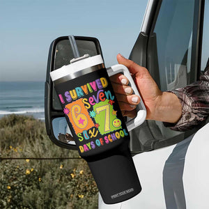 I Survived 67 Days of School Tumbler With Handle Funny 6 7 Six Seven Chaos Survivor for Students Teachers TS02 Print Your Wear