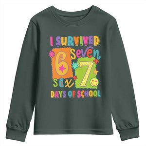 I Survived 67 Days of School Youth Sweatshirt Funny 6 7 Six Seven Chaos Survivor for Students Teachers TS02 Dark Forest Green Print Your Wear