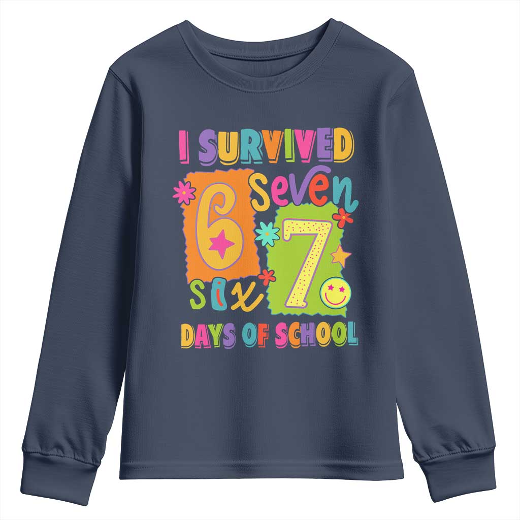 I Survived 67 Days of School Youth Sweatshirt Funny 6 7 Six Seven Chaos Survivor for Students Teachers TS02 Navy Print Your Wear