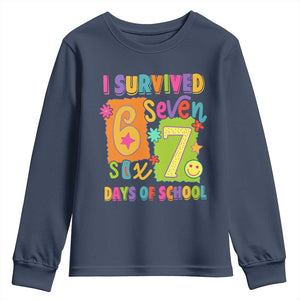 I Survived 67 Days of School Youth Sweatshirt Funny 6 7 Six Seven Chaos Survivor for Students Teachers TS02 Navy Print Your Wear