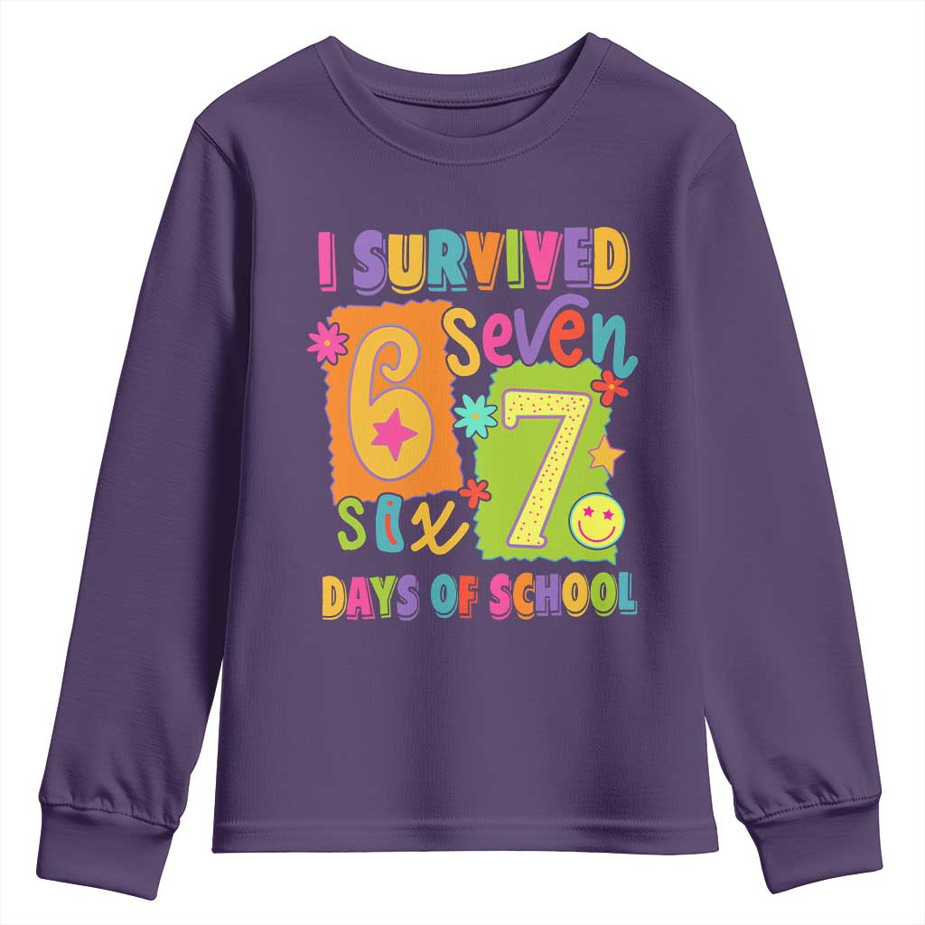 I Survived 67 Days of School Youth Sweatshirt Funny 6 7 Six Seven Chaos Survivor for Students Teachers TS02 Purple Print Your Wear