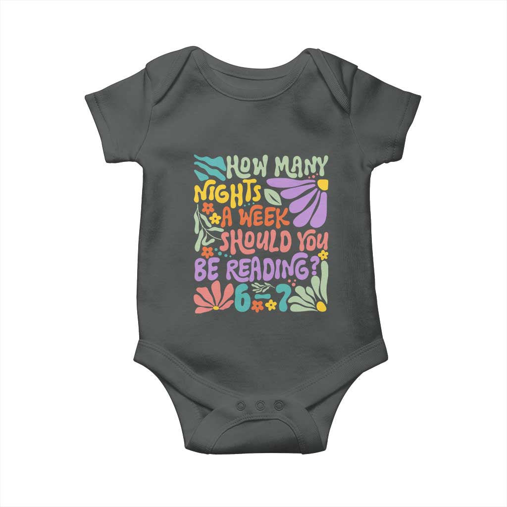 How Many Nights Should You Be Reading 6 7 Baby Onesie Retro Funny 67 Six Seven Meme Book Lover TS02 Dark Heather Print Your Wear